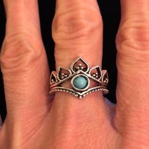 Silver and Blue Crown Ring